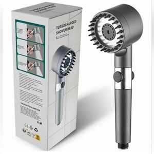 Turbo Charged Handheld Showerhead With Water Filter, 3 Modes, Gray, NEW IN BOX